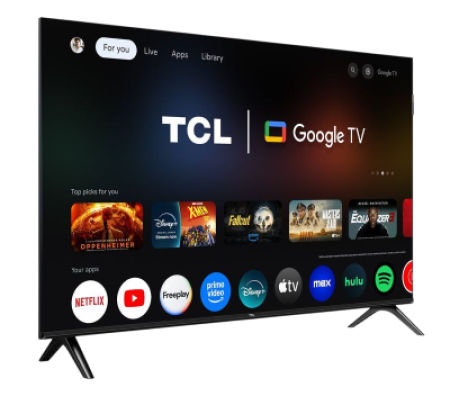 TCL Google TV showing streaming apps and home screen