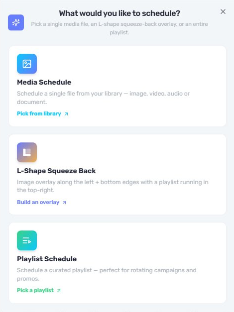 Schedule creation panel