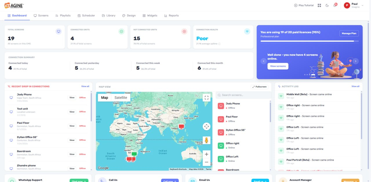 Imagine Signage Dashboard view