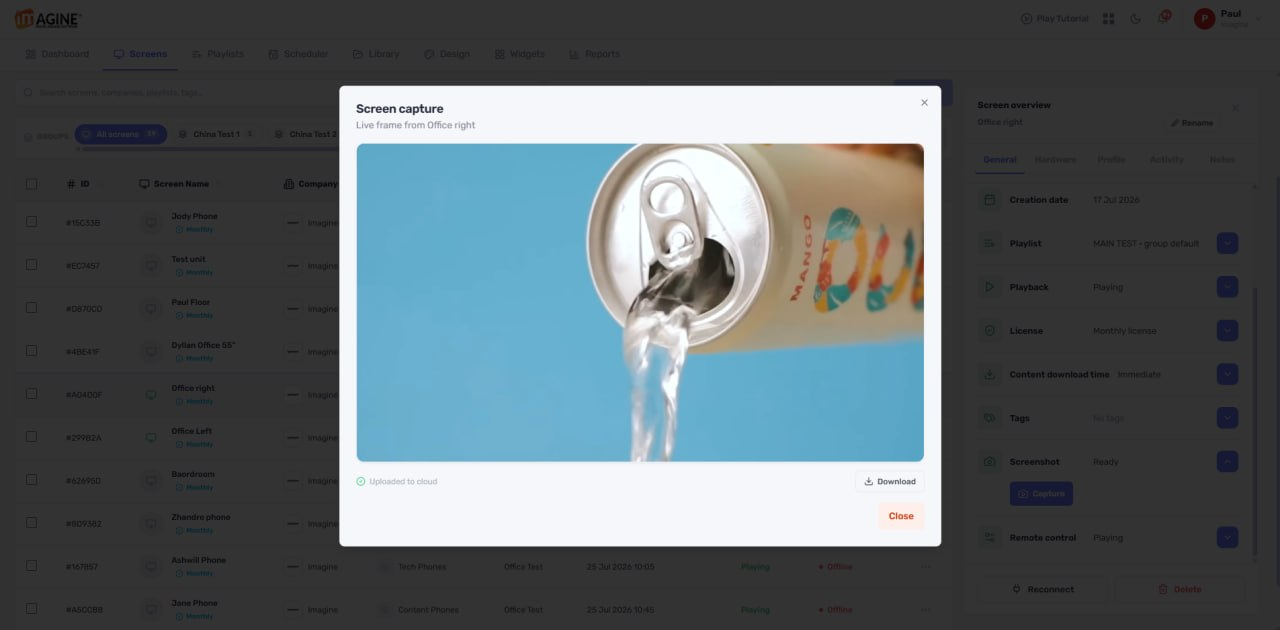 Imagine Signage Screen Shots view